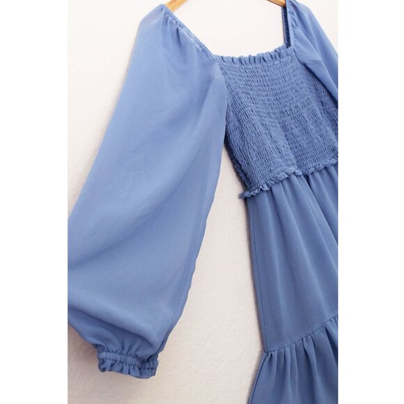 1.STATE Women's L Long Sleeves Smocked Ruffle Skirt Mini Dress Chiffon Blue $99 - Picture 15 of 15
